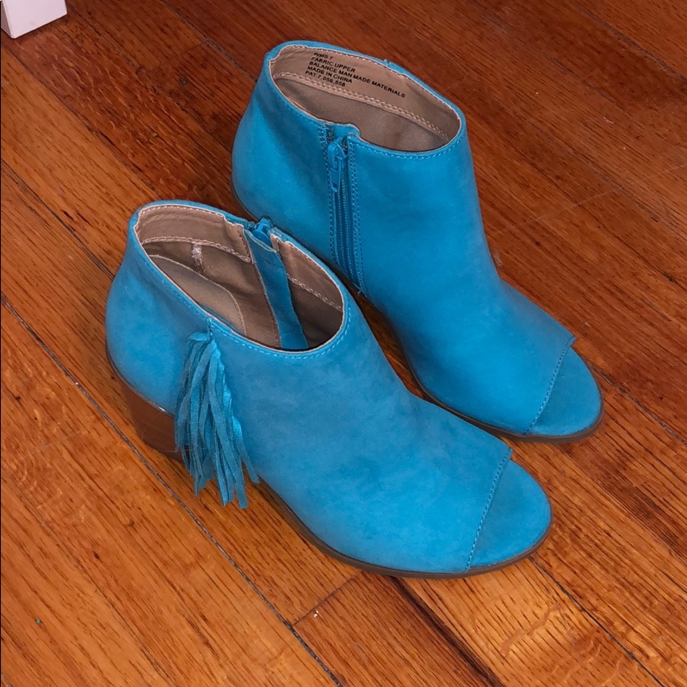 Charming Charlie’s open toe heeled booties.